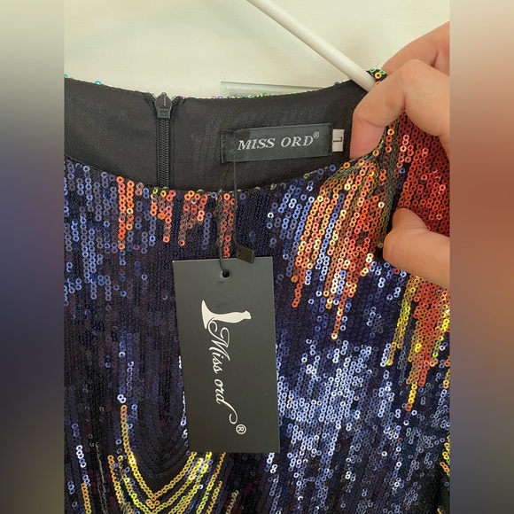 NWT Miss Ord Iridescent Navy/Orange Long Sleeve Dress Size L - Picture 4 of 4